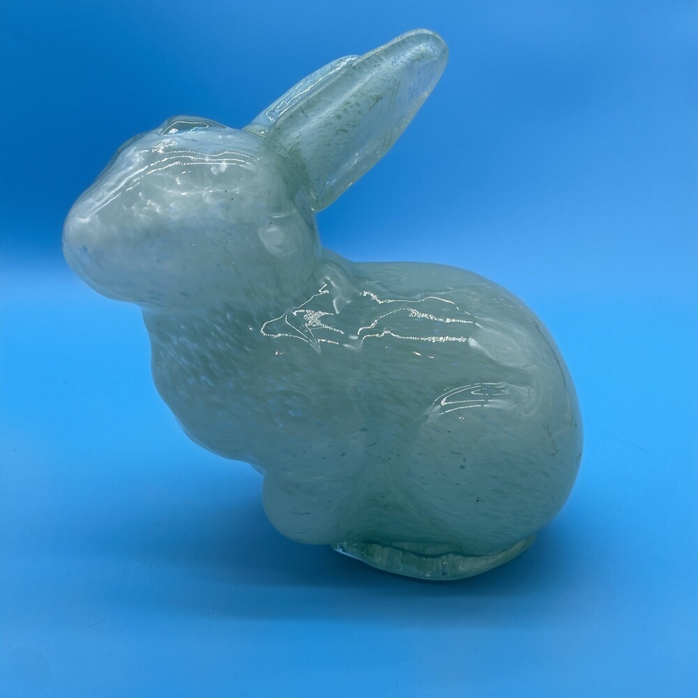 Art Glass Bunny. Mint Green And Clear. Very Cute. Nice Heavy Adorable .  7"